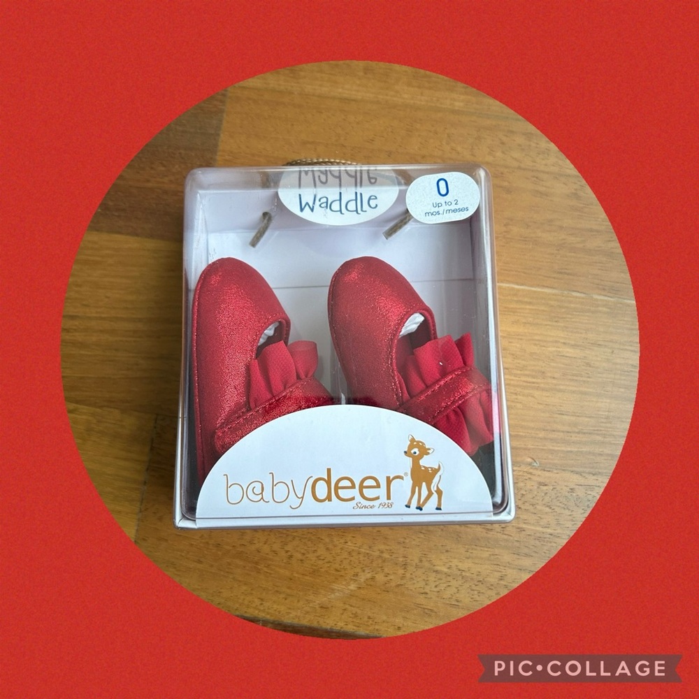 BNIB Baby Deer red satin shoe